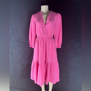 Boden Vibrant Pink Midi Dress with Button Detail